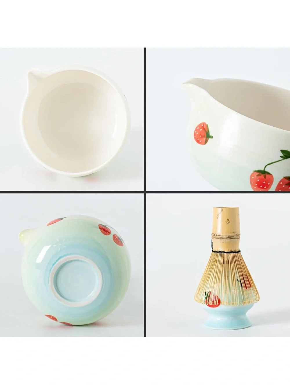 NWOT Green Strawberry Ceramic Matcha Set with Whisk and Spoon